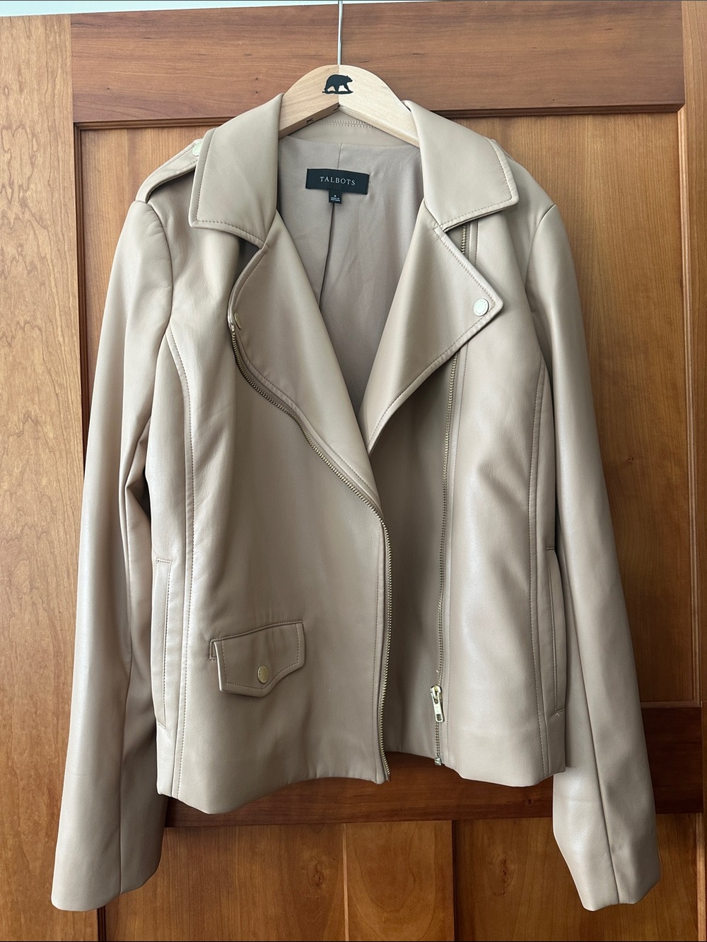 Talbots Beige faux Leather Moto Jacket Sz 8